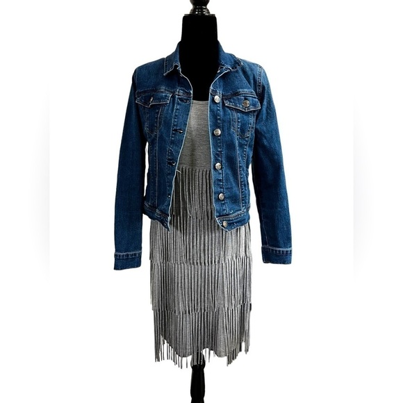 Kate and Mallory Knit Scoop Neck Fringed Hem Dress Grey - Picture 4 of 15